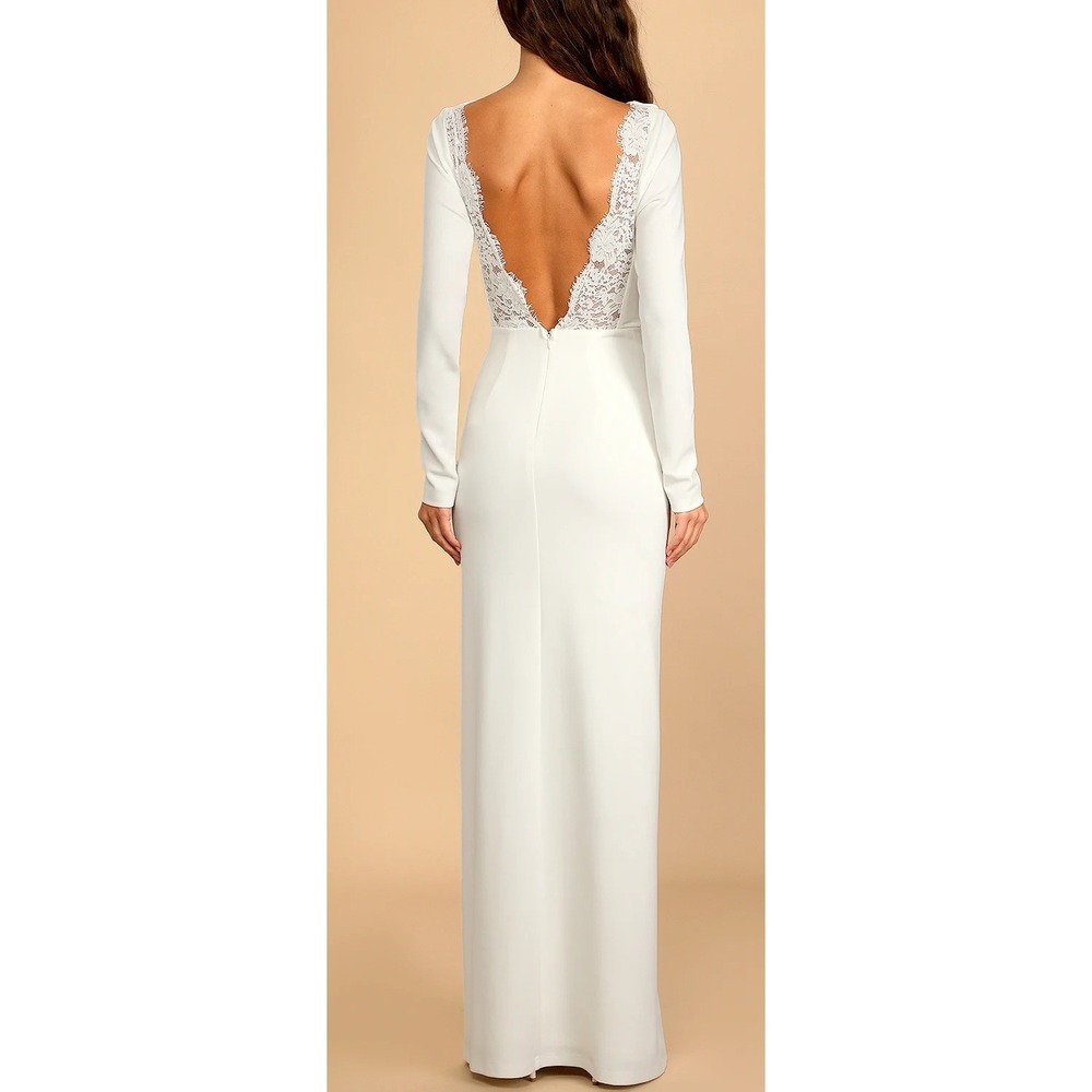 NWT Lulus Romantic Moments White Lace Long Sleeve Maxi Dress Sz XL